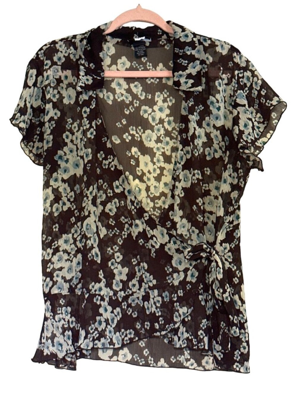 Studio 1940 brown floral wrap blouse size xl dark cottage grandma fall retro